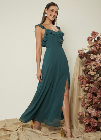 Темно-бирюзовое праздничный платье клеш SHEIN однотонное