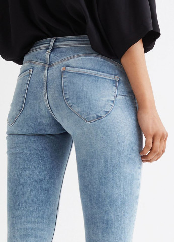 Джинси H&M пуш-ап, скінні однотонні блакитні джинсові бавовна