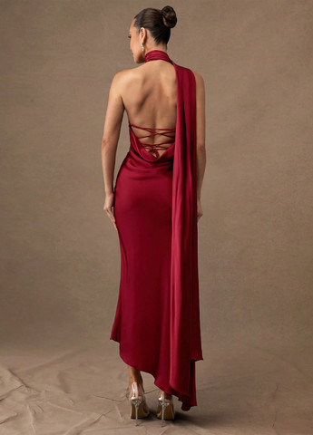 Вишневое праздничный, коктейльное, вечернее платье силуэтная SHEIN однотонное