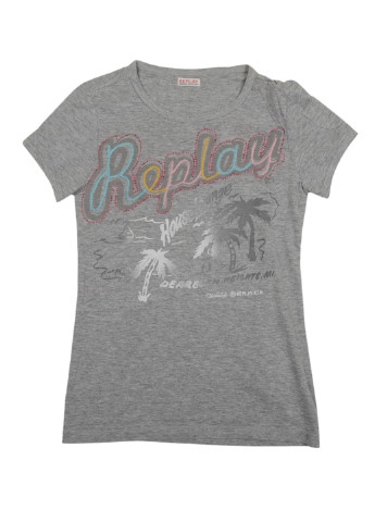 Грифельно-серая летняя футболка с коротким рукавом Replay & Sons