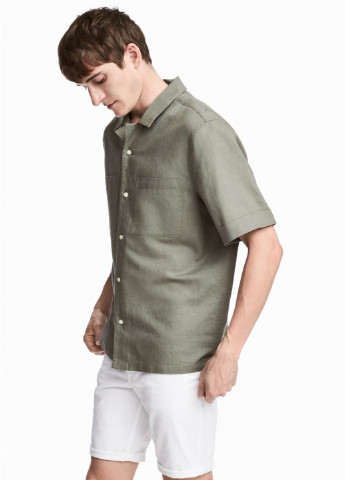 Оливковковая (хаки) кэжуал рубашка однотонная H&M