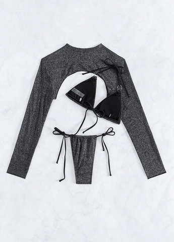 Черный летний купальник (лиф, трусики, топ) бикини, раздельный SHEIN