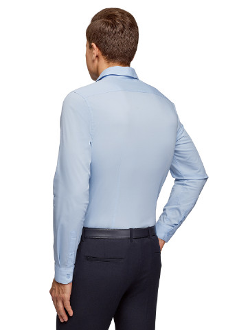 Синяя классическая рубашка однотонная Oodji с длинным рукавом