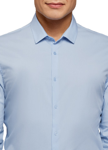 Синяя классическая рубашка однотонная Oodji с длинным рукавом