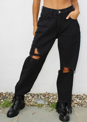 Черные демисезонные прямые джинсы PrettyLittleThing