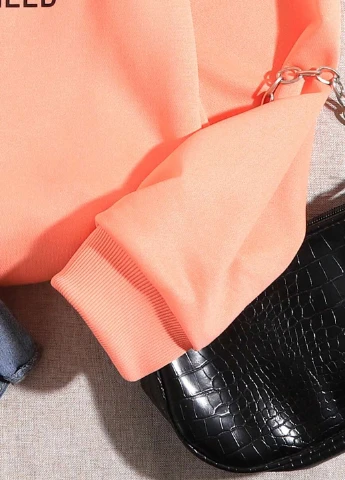 SHEIN свитшот надпись персиковый кэжуал полиэстер, трикотаж
