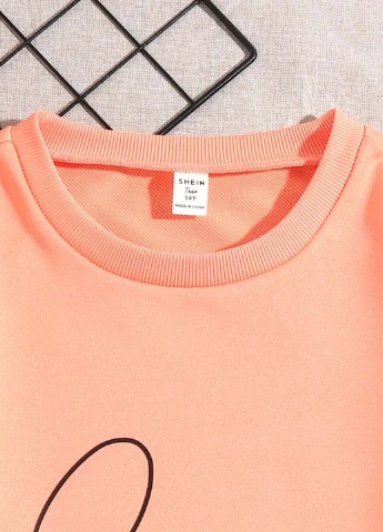 SHEIN свитшот надпись персиковый кэжуал полиэстер, трикотаж