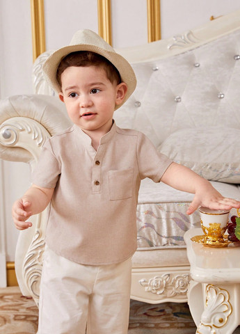 Светло-бежевая кэжуал рубашка однотонная SHEIN