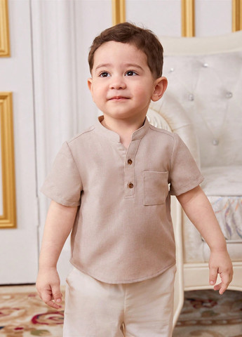 Светло-бежевая кэжуал рубашка однотонная SHEIN