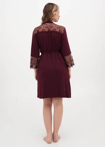 Бордовий демісезонний комплект (нічна сорочка, халат) Cotpark