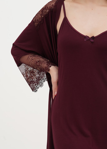 Бордовий демісезонний комплект (нічна сорочка, халат) Cotpark