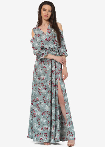 Світло-бірюзова кежуал сукня, сукня на запах Lila Kass з квітковим принтом