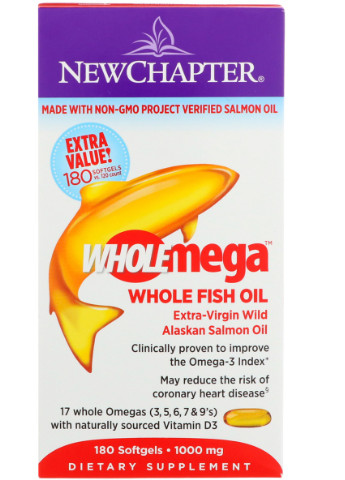 Жир Аляскинского лосося 1000мг, Wholemega, Alaskan Salmon Oil,, 180 желатинових капсул New Chapter (225714594)