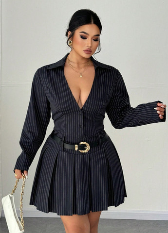 Темно-синее кэжуал платье SHEIN в полоску