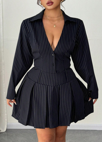 Темно-синее кэжуал платье SHEIN в полоску