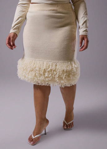 Кремовая праздничный, кэжуал однотонная юбка SHEIN карандаш