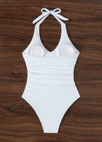 Белый летний купальник слитный, халтер SHEIN