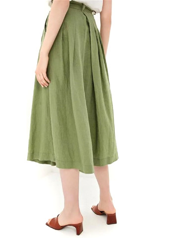 Оливковая (хаки) кэжуал однотонная юбка United Colors of Benetton а-силуэта (трапеция)