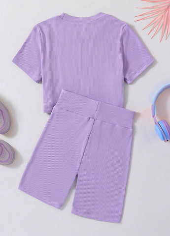 Сиреневый летний комплект (топ, шорты) SHEIN