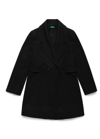Черное демисезонное Пальто двубортное United Colors of Benetton