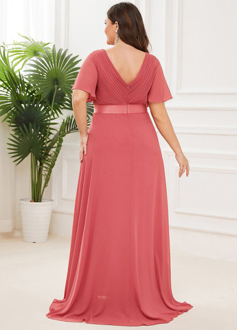 Лососевое праздничный, вечернее платье на запах, а-силуэт, с открытой спиной SHEIN однотонное