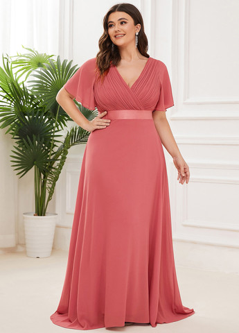 Лососевое праздничный, вечернее платье на запах, а-силуэт, с открытой спиной SHEIN однотонное