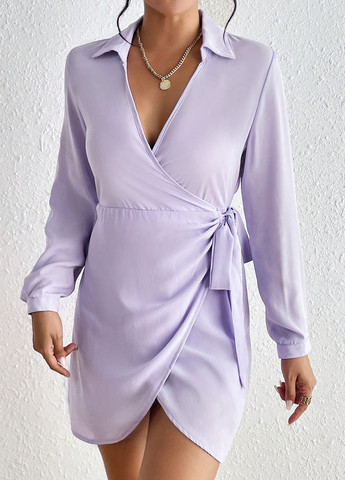 Сиреневое кэжуал платье на запах SHEIN однотонное