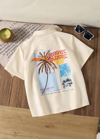 Бежевая кэжуал рубашка с надписями SHEIN