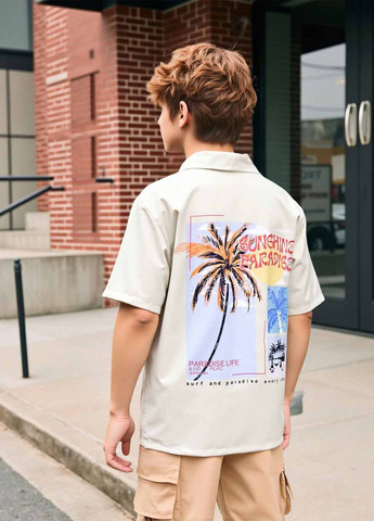 Бежевая кэжуал рубашка с надписями SHEIN