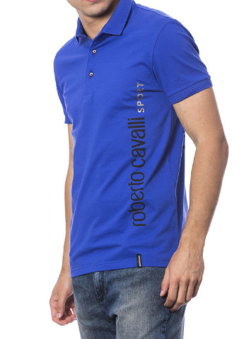 Синяя футболка-поло для мужчин Roberto Cavalli с надписью