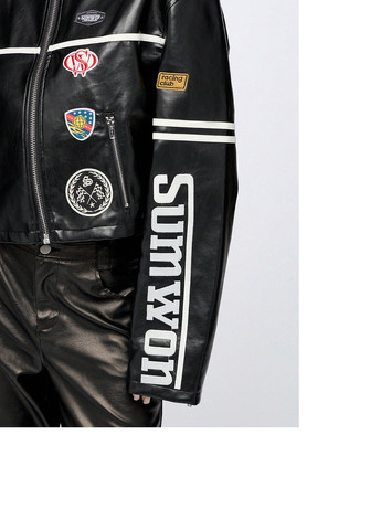 Черная демисезонная куртка байкерская SHEIN