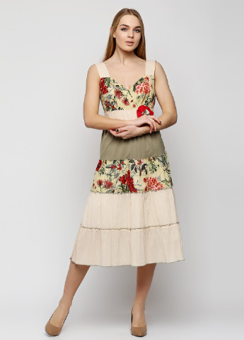 Комбінована кежуал плаття, сукня Алеся з квітковим принтом