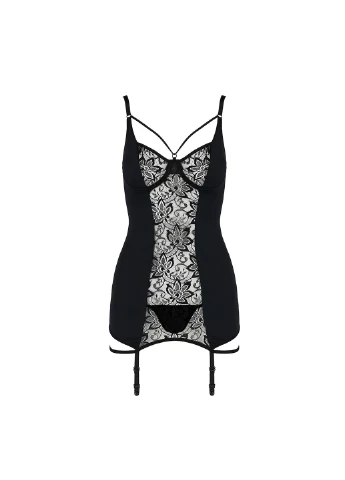 Сорочка приталена з пажами PAULINE CHEMISE black XXL/XXXL -, трусики Passion (255458361)