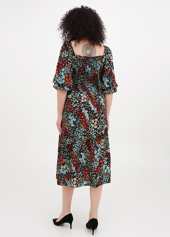 Комбинированное кэжуал платье а-силуэт Fashion с цветочным принтом