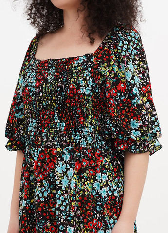 Комбинированное кэжуал платье а-силуэт Fashion с цветочным принтом