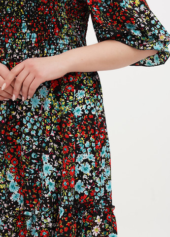 Комбинированное кэжуал платье а-силуэт Fashion с цветочным принтом