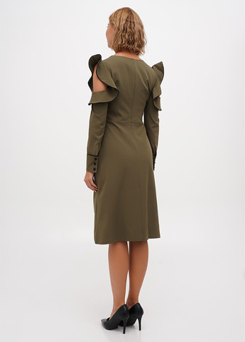 Оливковое кэжуал платье Sassofono однотонное
