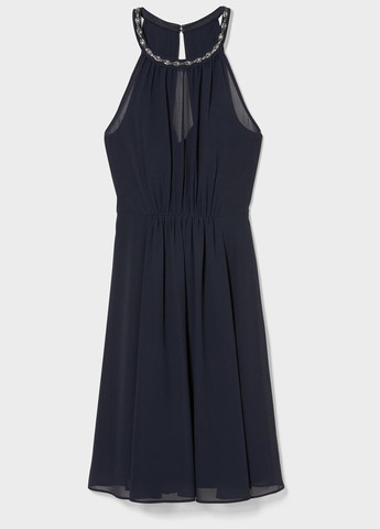 Темно-синее коктейльное платье клеш, с открытой спиной C&A однотонное