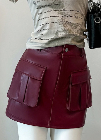 Бордовая кэжуал однотонная юбка SHEIN а-силуэта (трапеция), карго
