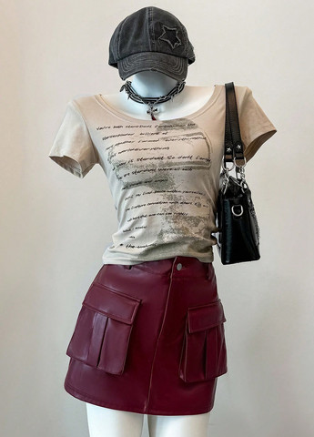 Бордовая кэжуал однотонная юбка SHEIN а-силуэта (трапеция), карго