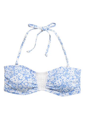 Купальный лиф H&M бандо цветочный голубой пляжный полиэстер, трикотаж