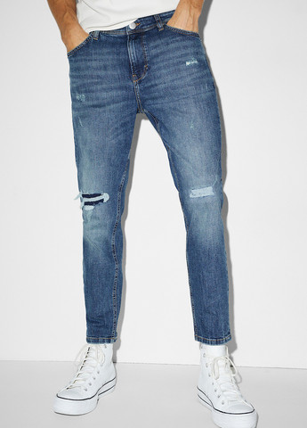 Синие демисезонные слим джинсы C&A