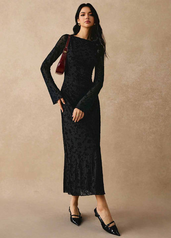 Черное вечернее платье силуэтная SHEIN с цветочным принтом