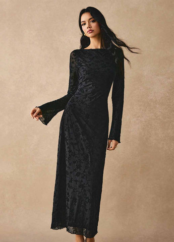 Черное вечернее платье силуэтная SHEIN с цветочным принтом