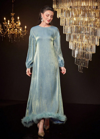 Серо-голубое вечернее платье а-силуэт SHEIN однотонное