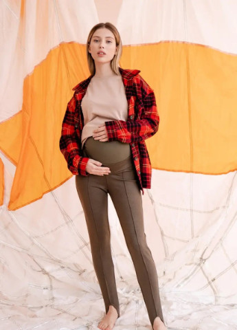 Хаки демисезонные брюки леггинсы для беременных со штрипками с высоким трикотажным животиком хаки To Be