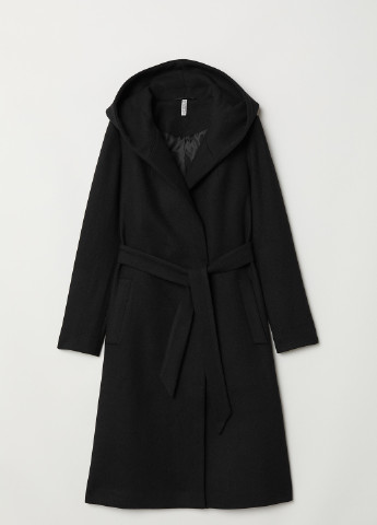 Черное демисезонное Пальто с капюшоном шерсть бленд H&M