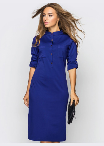 Темно-синее деловое платье полуприталенного кроя с шлевками тёмно-синее Dressa однотонное