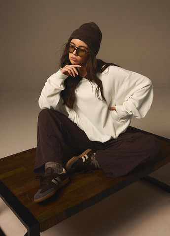 Молочный свитшот SHEIN однотонный без декора (347153149)