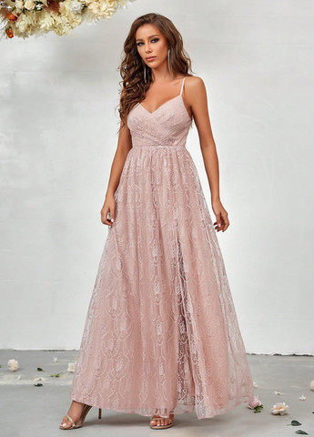 Светло-розовое вечернее платье а-силуэт SHEIN однотонное